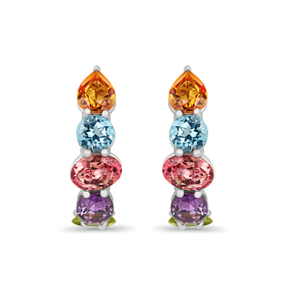 Mini Chaos Earrings in 18ct White Gold with Multicolored Gemstones