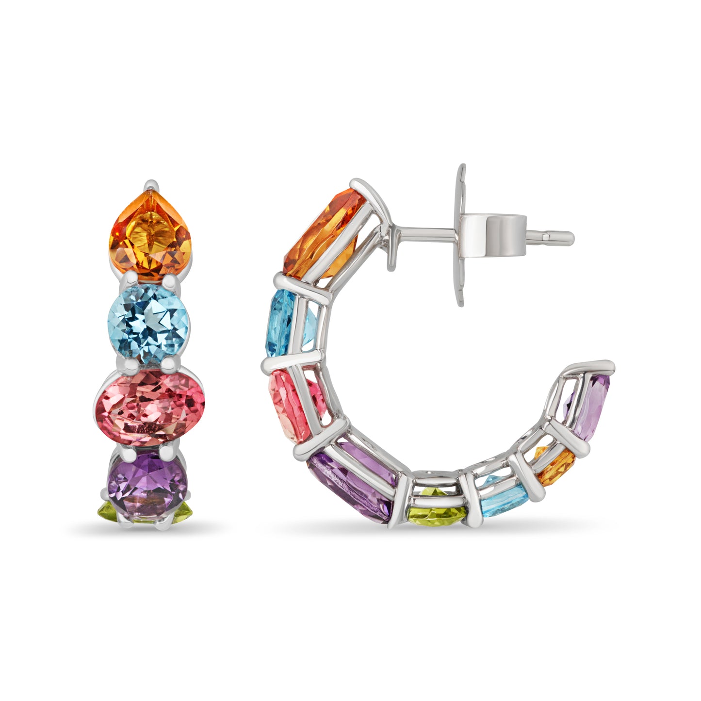 Mini Chaos Earrings in 18ct White Gold with Multicolored Gemstones