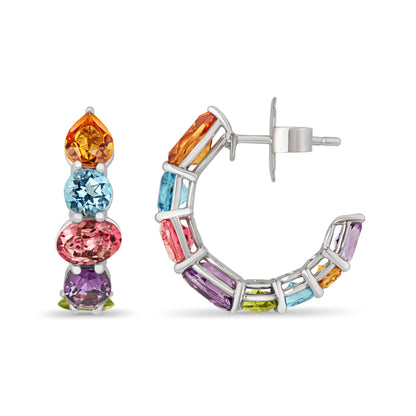 Mini Chaos Earrings in 18ct White Gold with Multicolored Gemstones