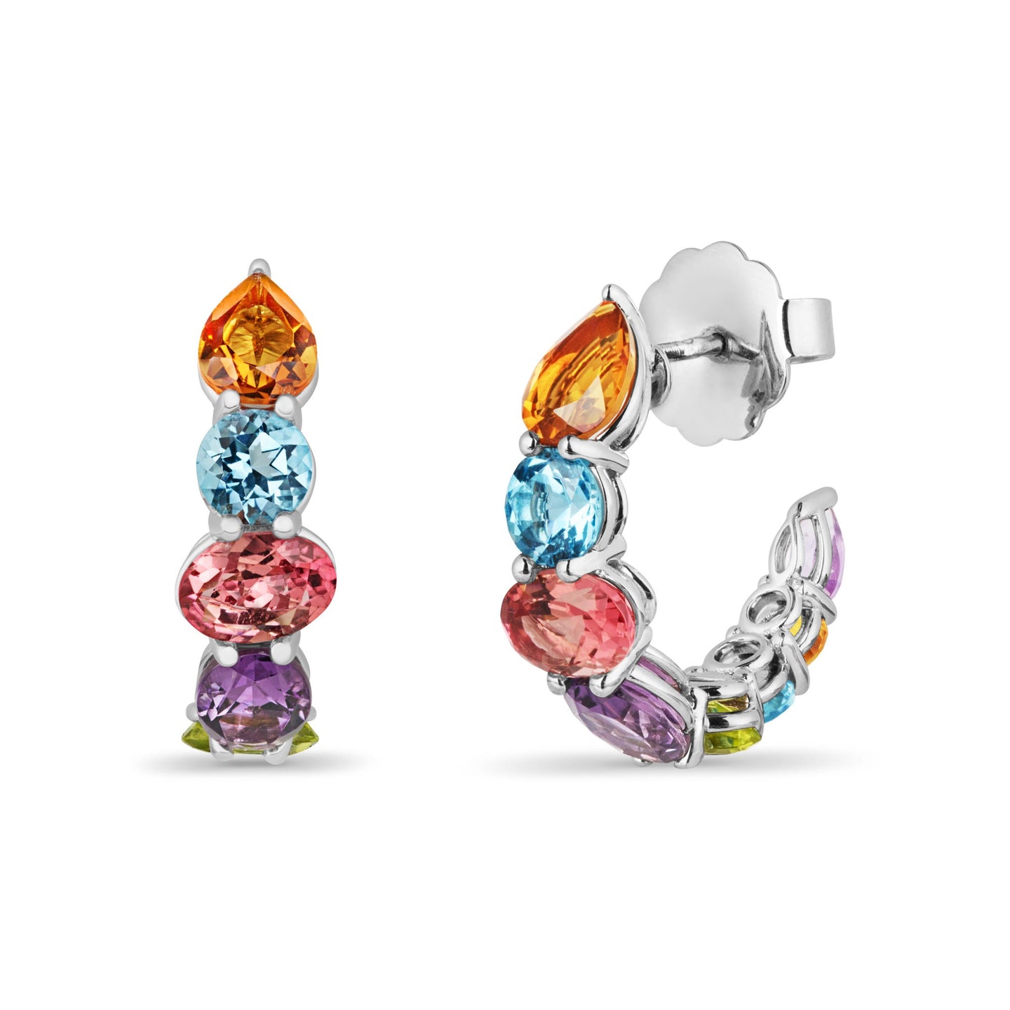 Mini Chaos Earrings in 18ct White Gold with Multicoloured Gemstones