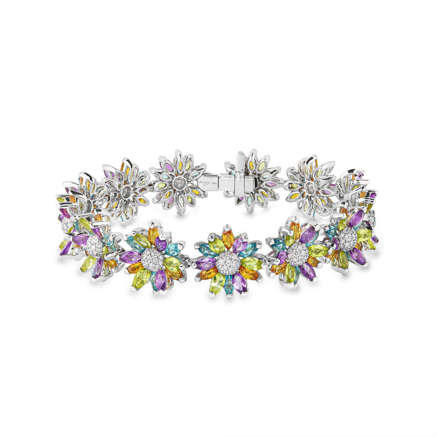 Daisy Bracelet in 18ct White Gold with Multicoloured Gemstones