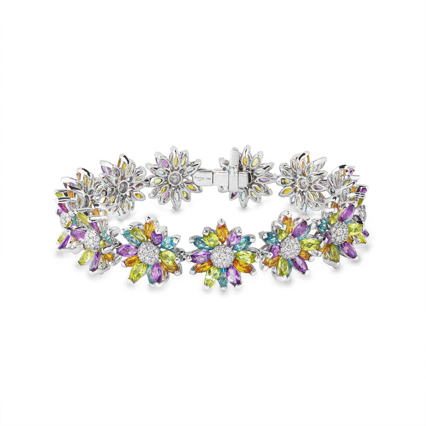 Daisy Bracelet in 18ct White Gold with Multicoloured Gemstones