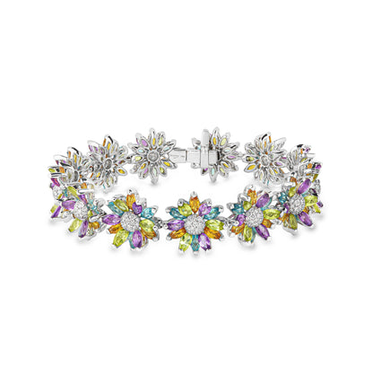 Daisy Bracelet in 18ct White Gold with Multicoloured Gemstones