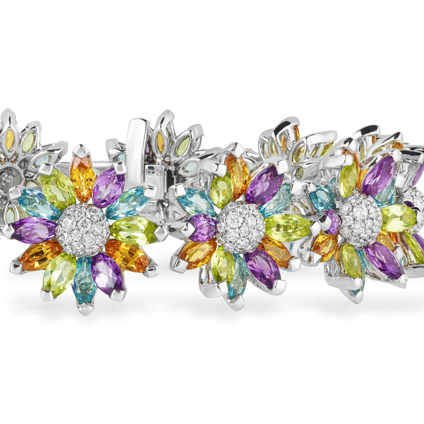 Daisy Bracelet in 18ct White Gold with Multicoloured Gemstones