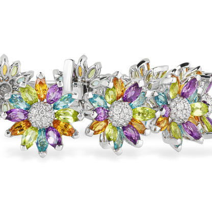Daisy Bracelet in 18ct White Gold with Multicoloured Gemstones