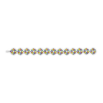 Daisy Bracelet in 18ct White Gold with Multicoloured Gemstones