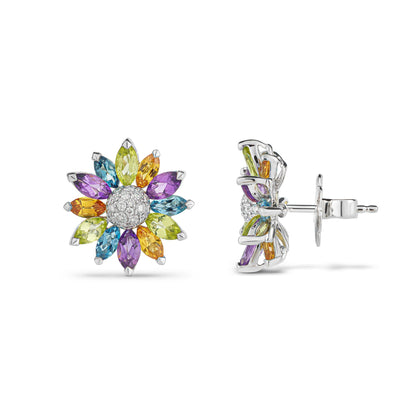 Daisy Medium Earrings in 18ct White Gold with Multicoloured Gemstones