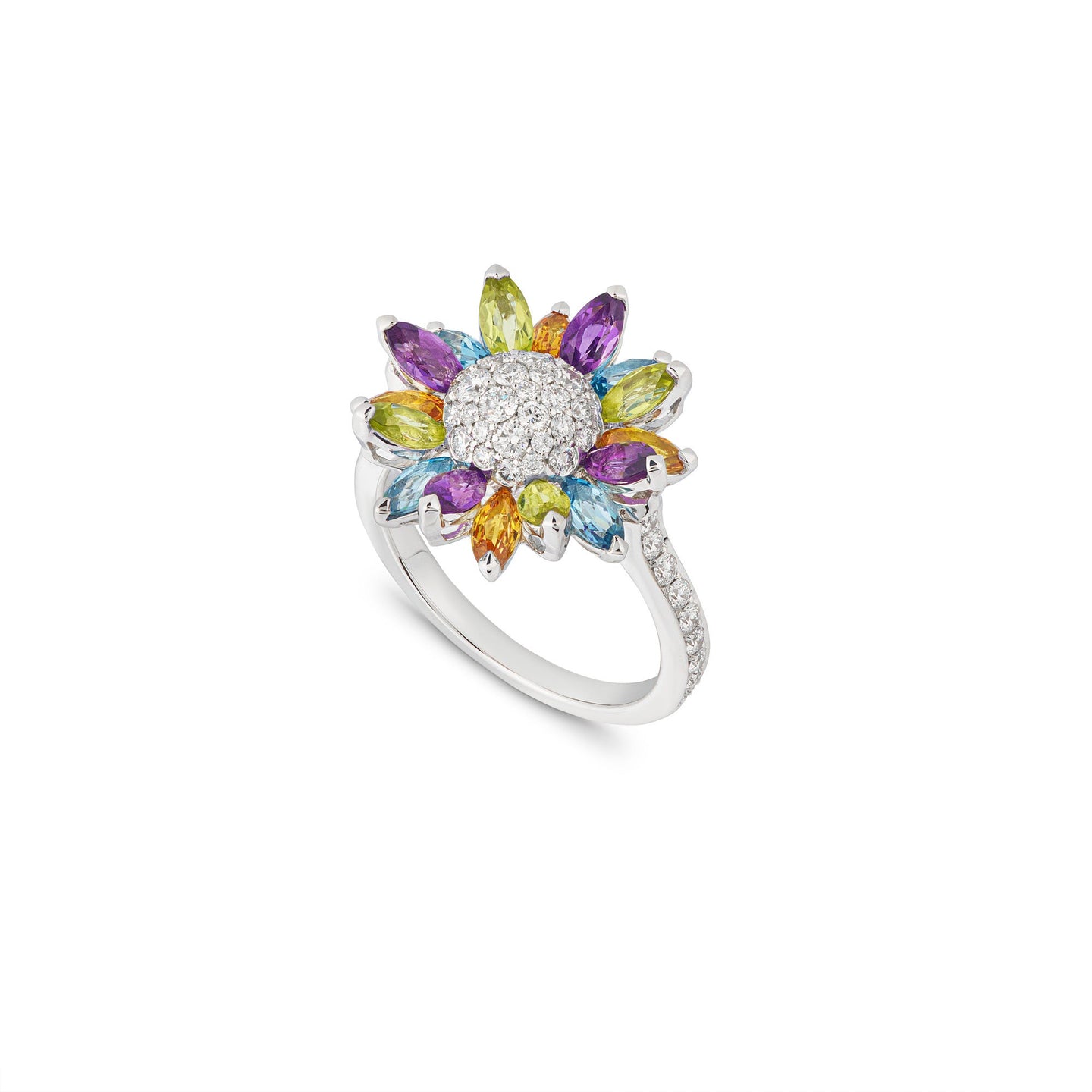 Daisy Small Ring in 18ct White Gold with Multicoloured Gemstones