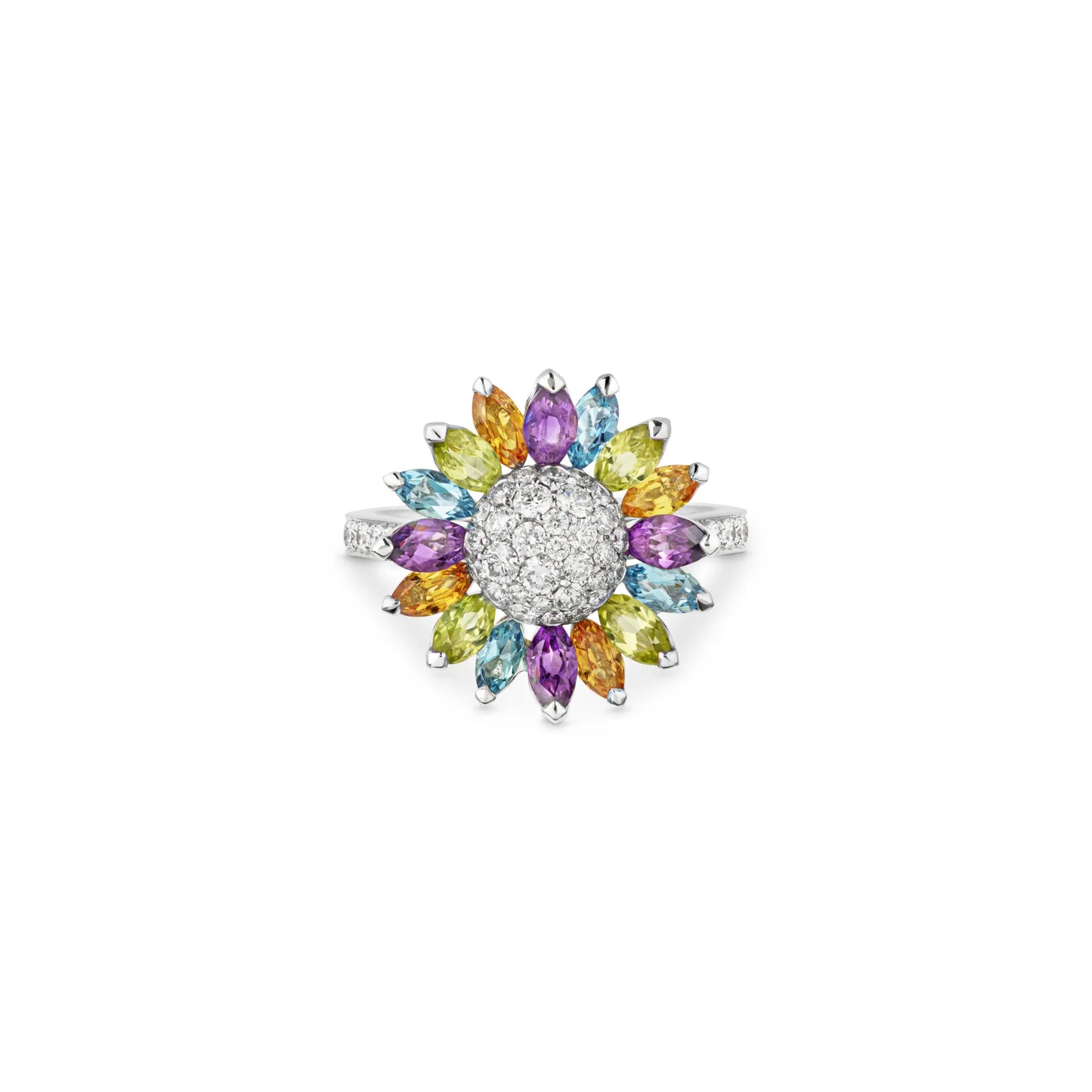 Daisy Small Ring in 18ct White Gold with Multicoloured Gemstones