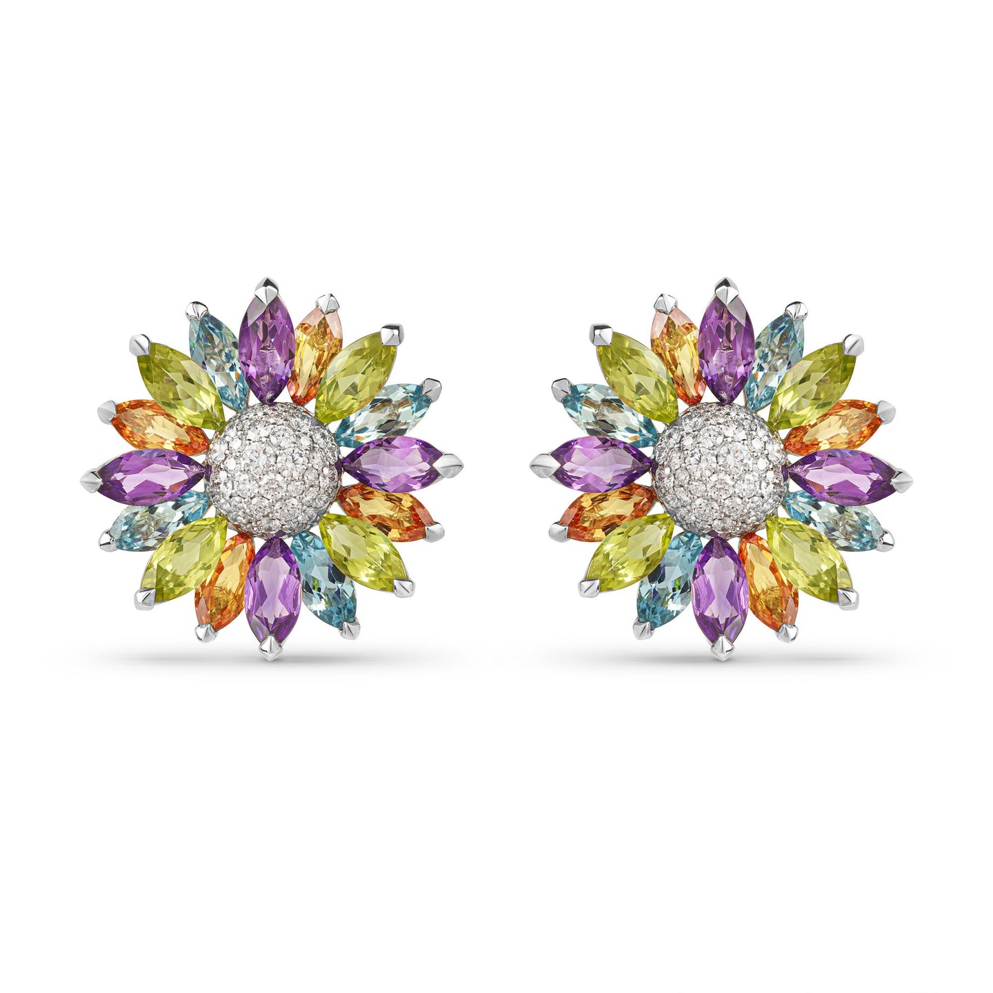 Daisy Medium Earrings in 18ct White Gold with Multicoloured Gemstones