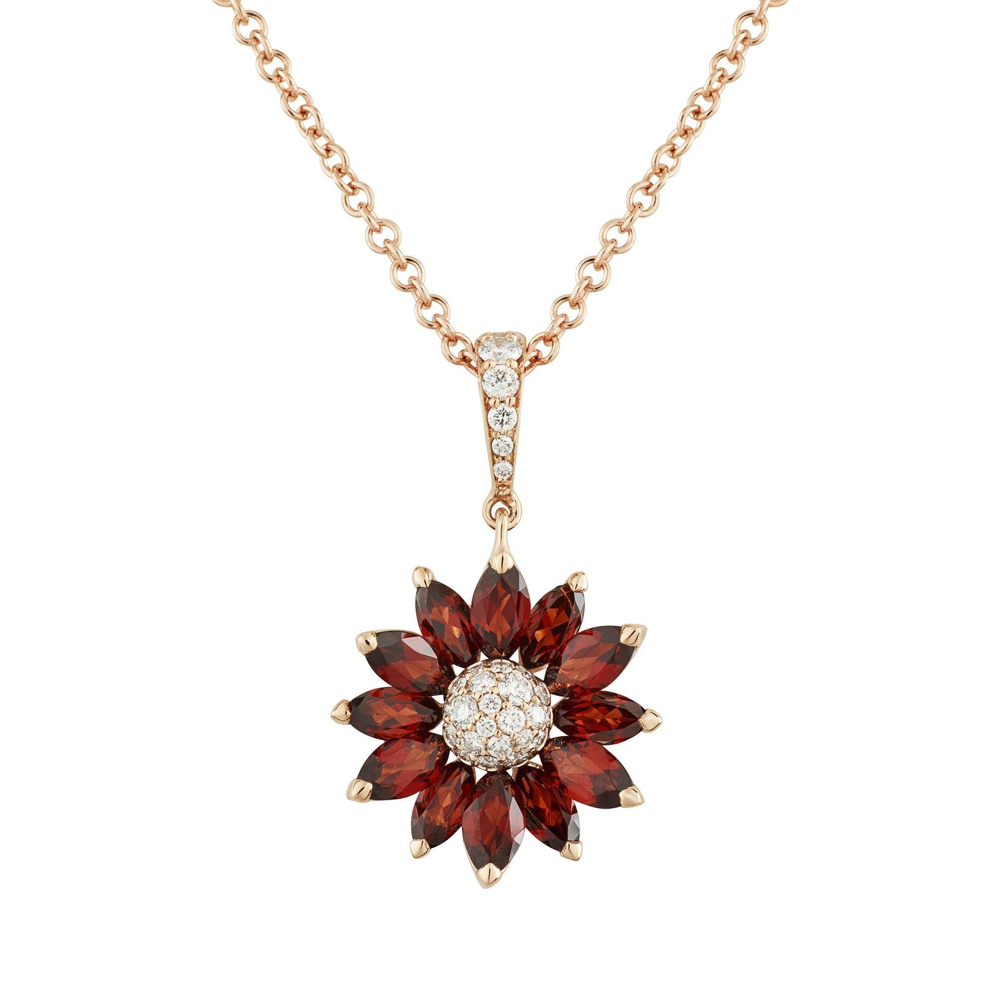 Daisy Small Pendant in 18ct Rose Gold with Garnet and Diamonds