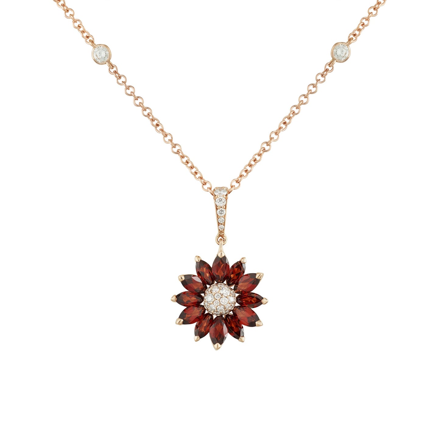 Daisy Small Pendant in 18ct Rose Gold with Garnet and Diamonds