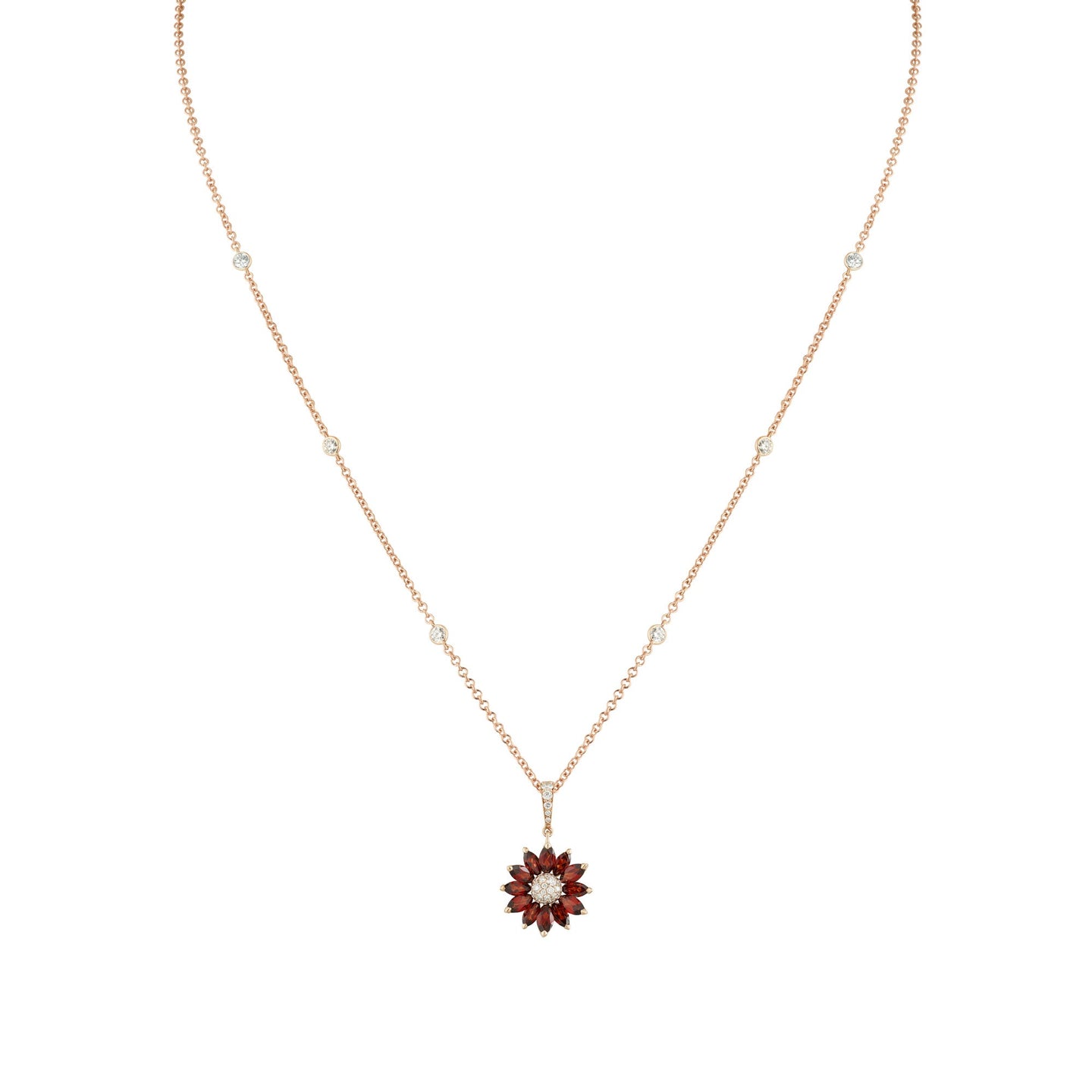 Daisy Small Pendant in 18ct Rose Gold with Garnet and Diamonds