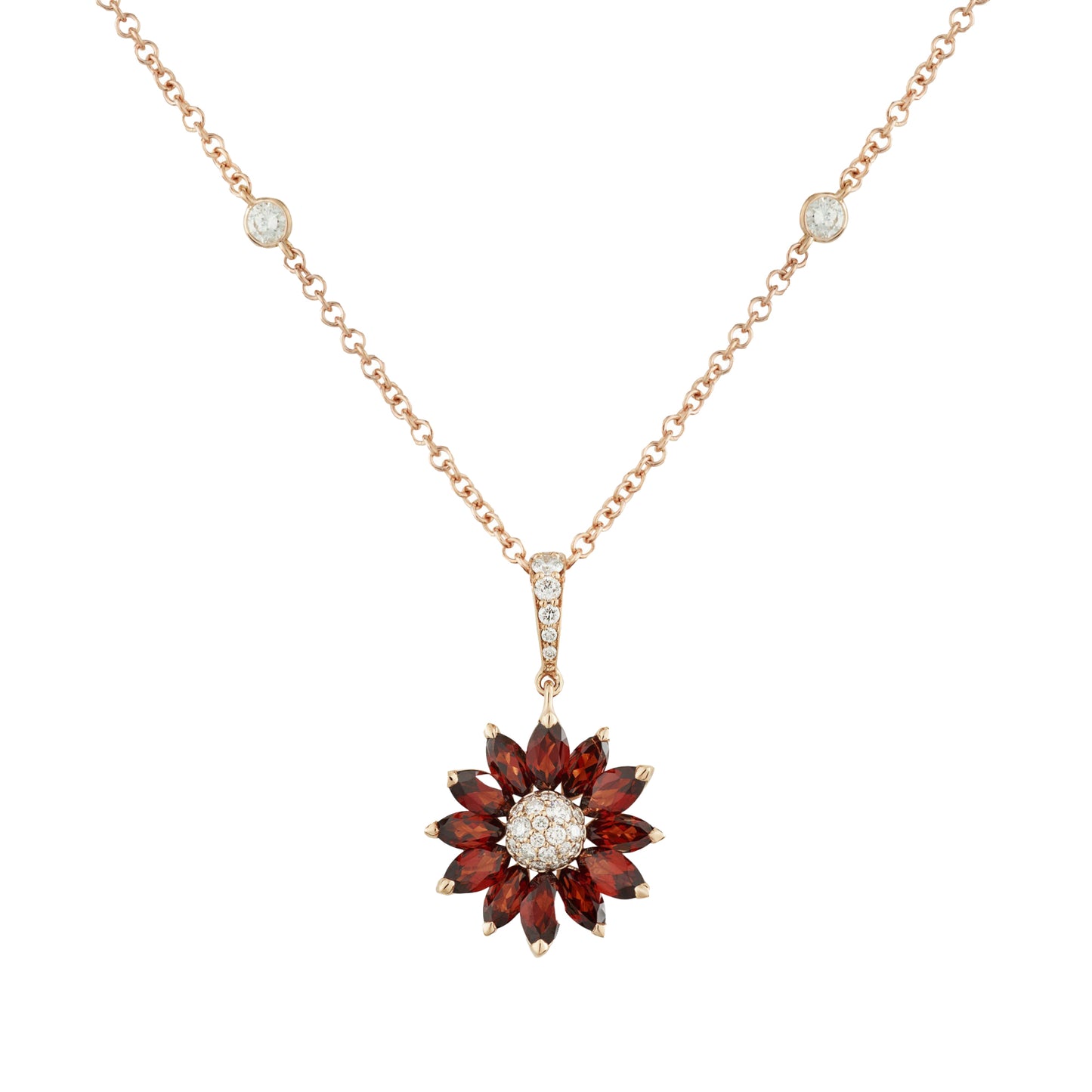 Daisy Small Pendant in 18ct Rose Gold with Garnet and Diamonds