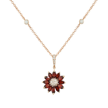 Daisy Small Pendant in 18ct Rose Gold with Garnet and Diamonds