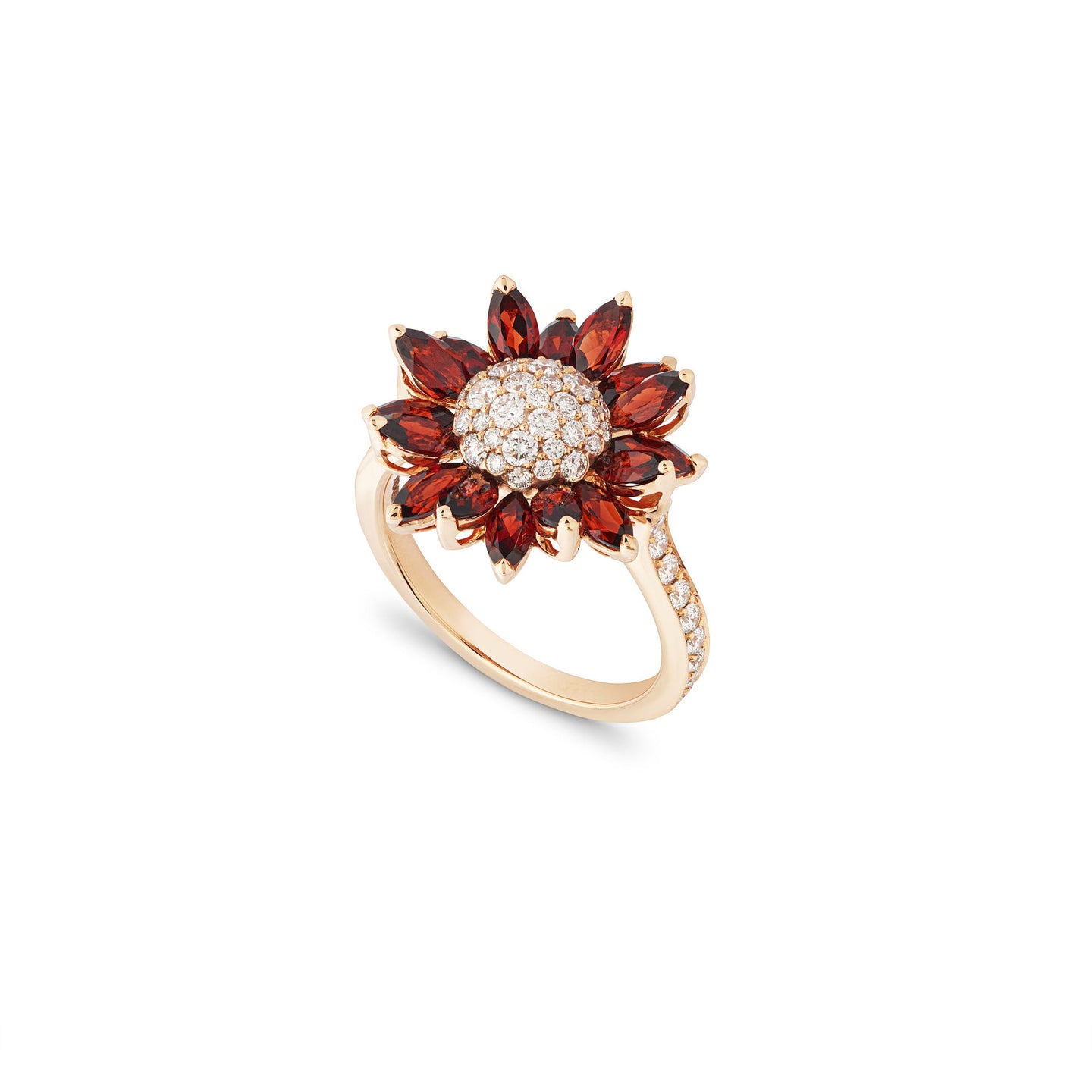 Daisy Small Ring in 18ct Rose Gold with Garnet and Diamonds