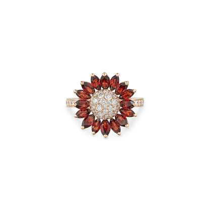 Daisy Small Ring in 18ct Rose Gold with Garnet and Diamonds