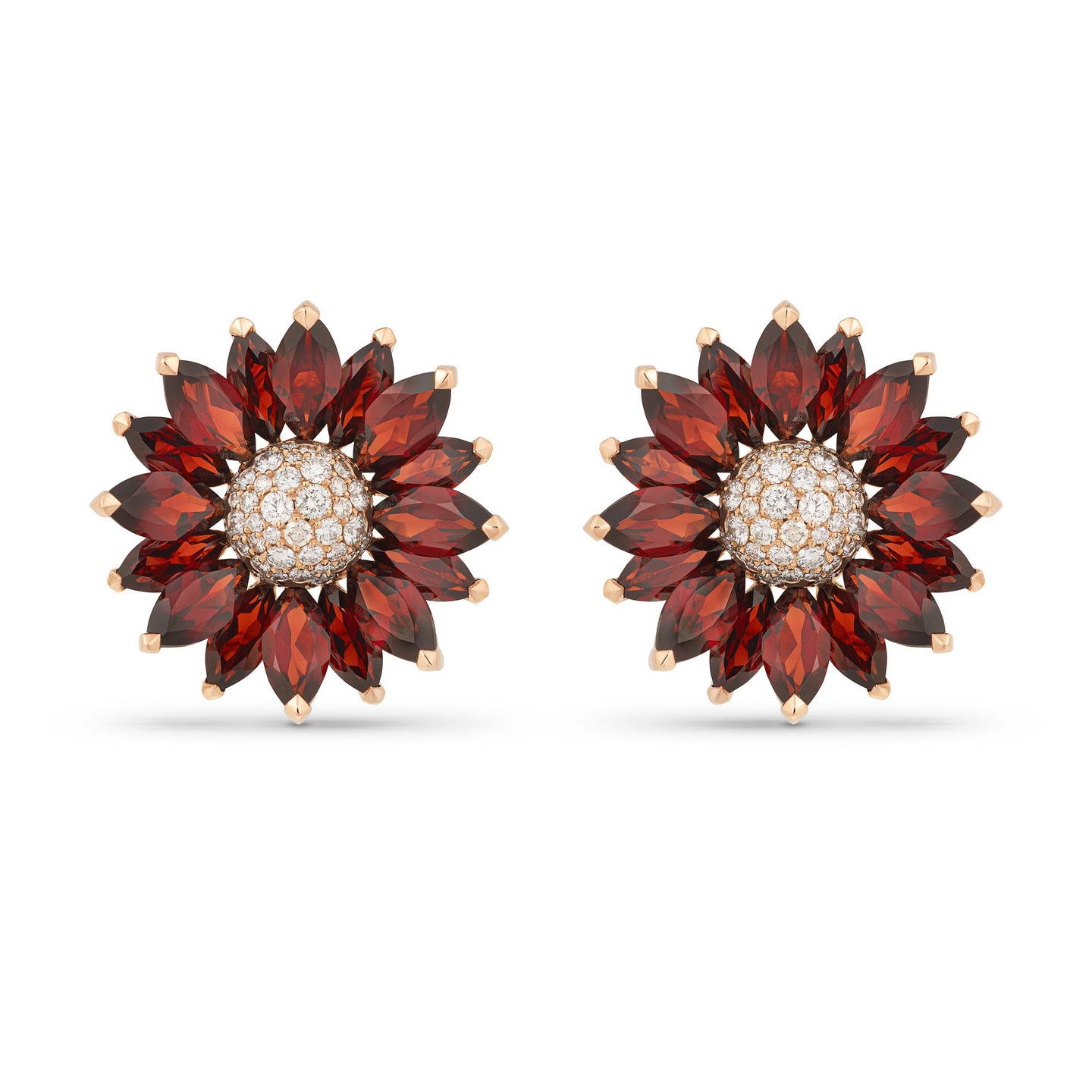 Daisy Medium Earrings in 18ct Rose Gold with Garnet and Diamonds