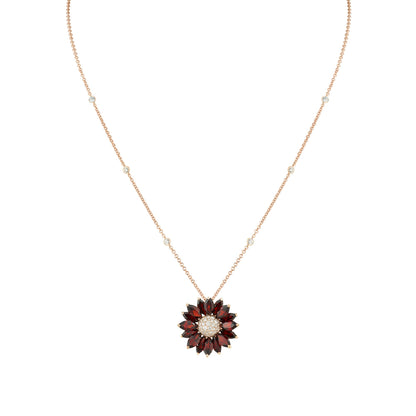 Daisy Medium Pendant in 18ct Rose Gold with Garnet and Diamonds