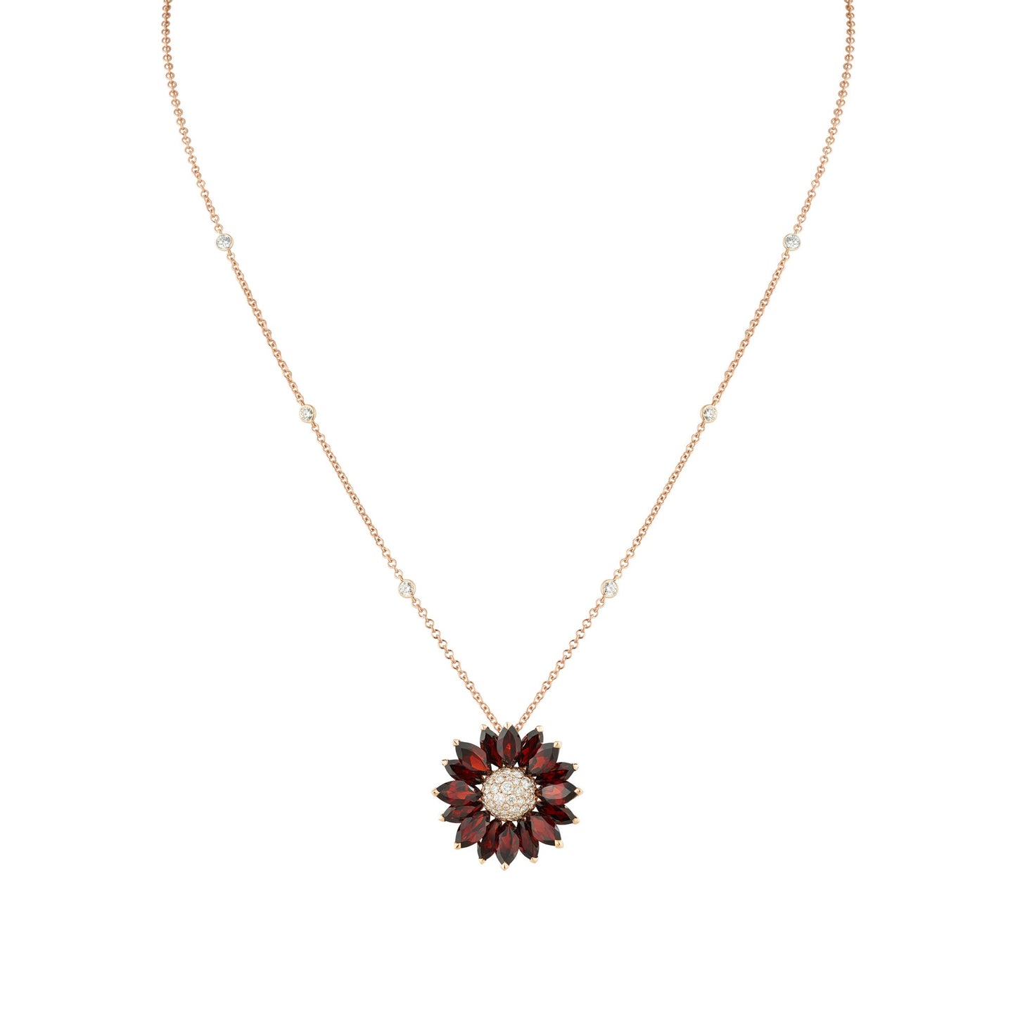 Daisy Medium Pendant in 18ct Rose Gold with Garnet and Diamonds