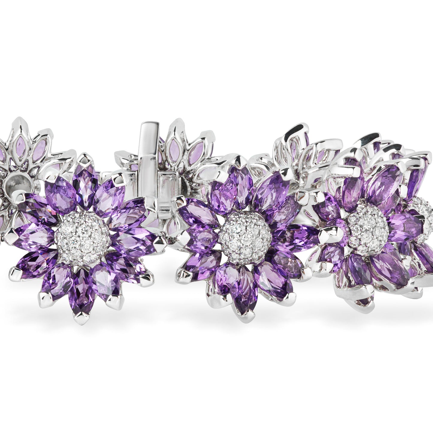 Daisy Bracelet in 18ct White Gold with Amethyst and Diamonds