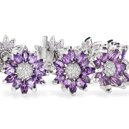 Daisy Bracelet in 18ct White Gold with Amethyst and Diamonds