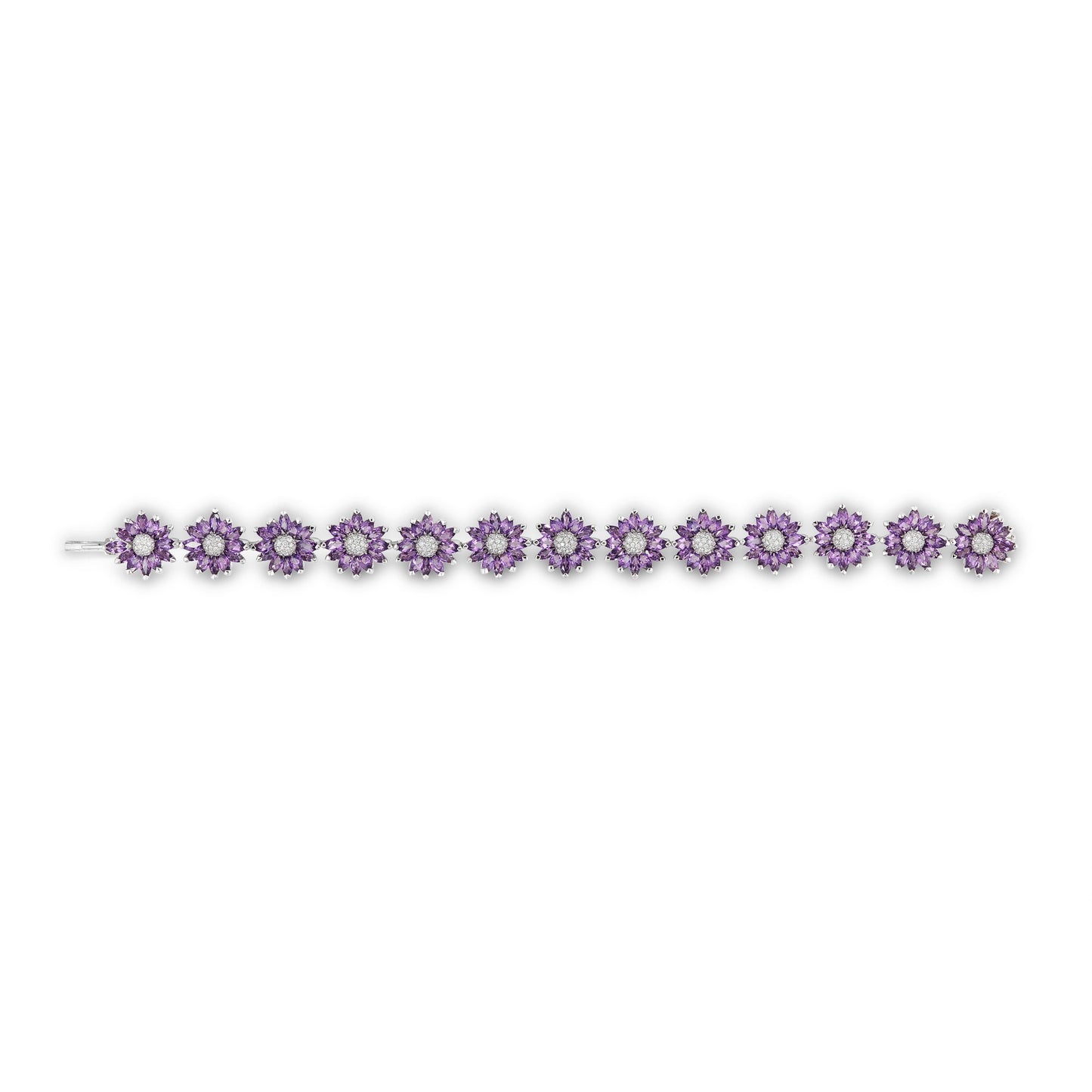 Daisy Bracelet in 18ct White Gold with Amethyst and Diamonds