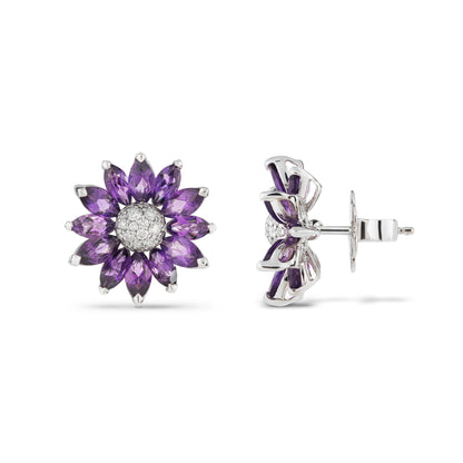Daisy Small Earrings in 18ct White Gold with Amethyst and Diamonds