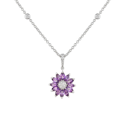 Daisy Small Pendant in 18ct White Gold with Amethyst and Diamonds