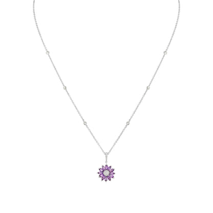 Daisy Small Pendant in 18ct White Gold with Amethyst and Diamonds