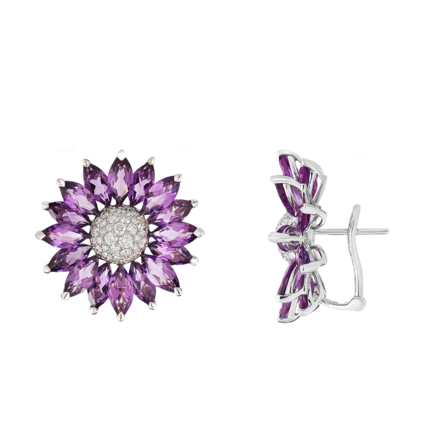Daisy Medium Earrings in 18ct White Gold with Amethyst and Diamonds