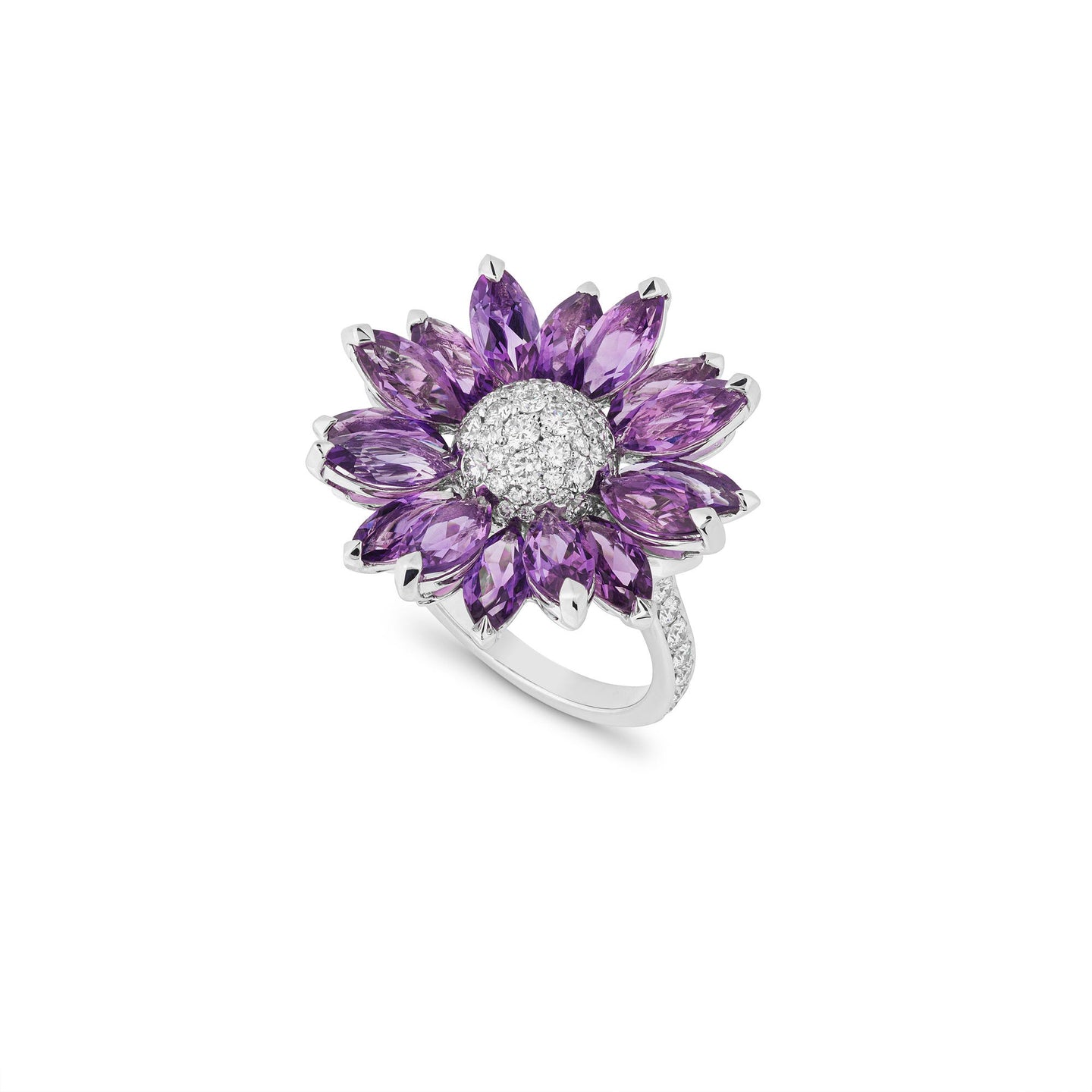 Daisy Medium Ring in 18ct White Gold with Amethyst and Diamonds
