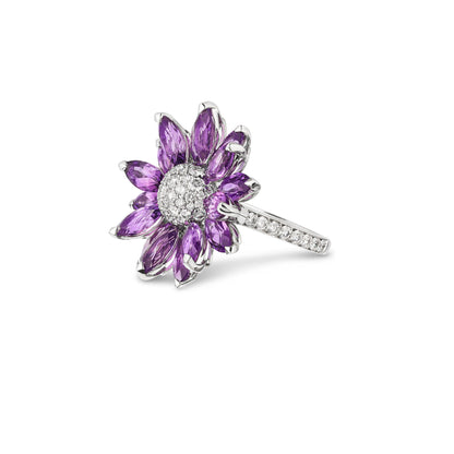 Daisy Medium Ring in 18ct White Gold with Amethyst and Diamonds