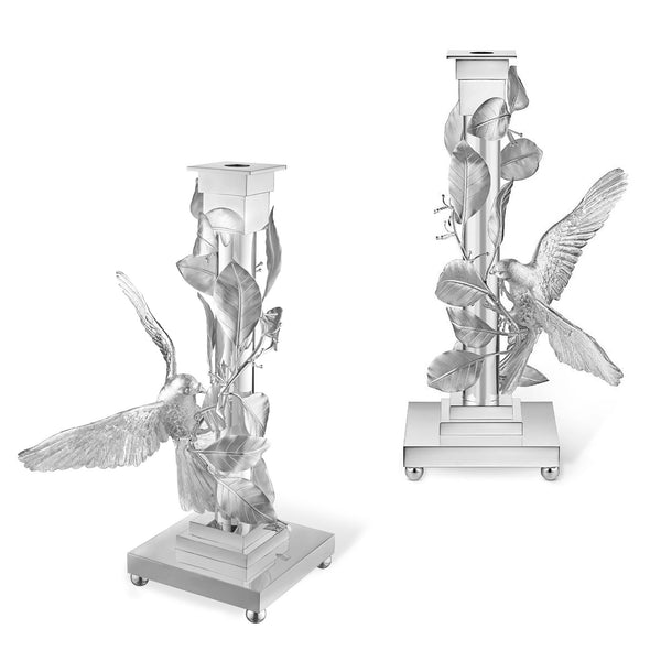 スターリングシルバーの鳩燭台のペア – Asprey London