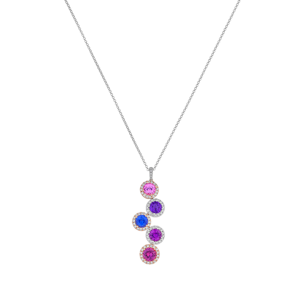 Round-Cut Multicolour Sapphire Pendant in 18ct White & Yellow Gold with Diamonds
