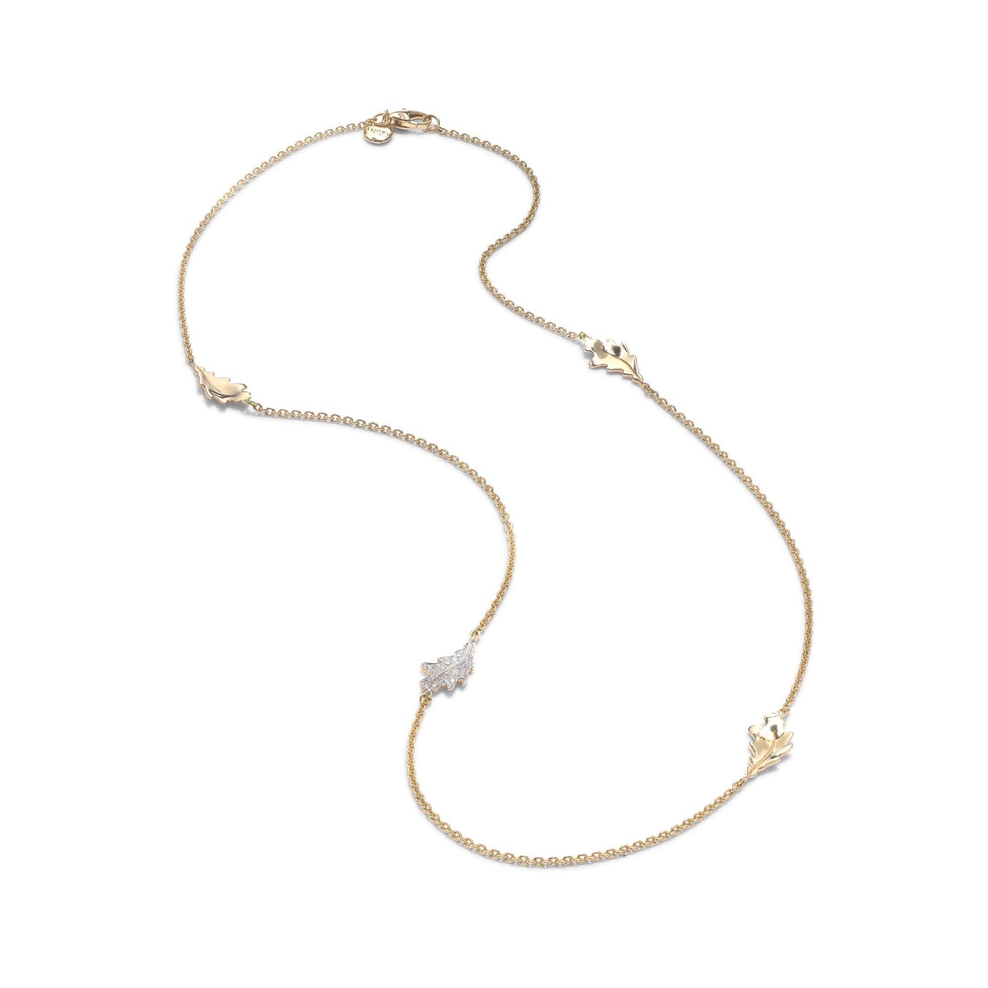 Woodland Four Oak leaf Necklace in 18ct Yellow Gold with Diamonds