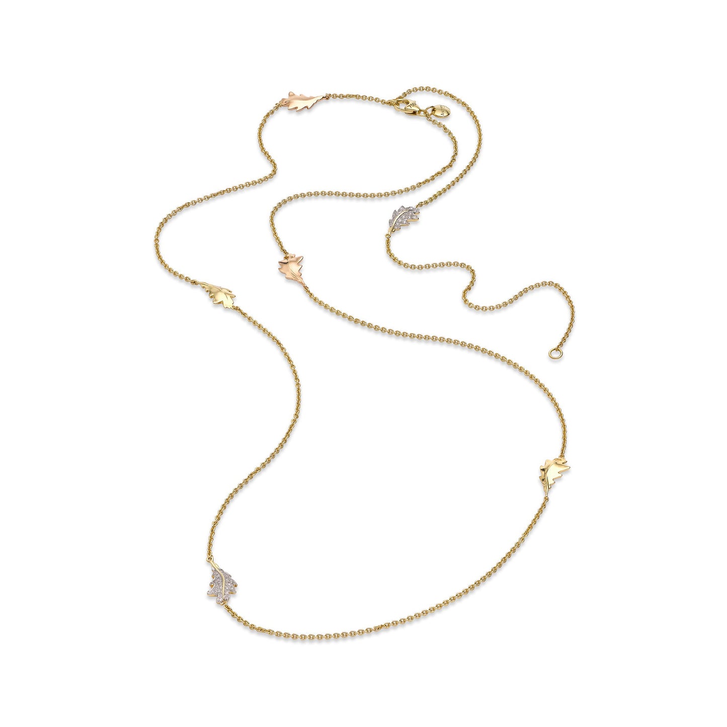 Woodland Six Oak Leaf Necklace in 18ct Yellow Gold with Diamonds