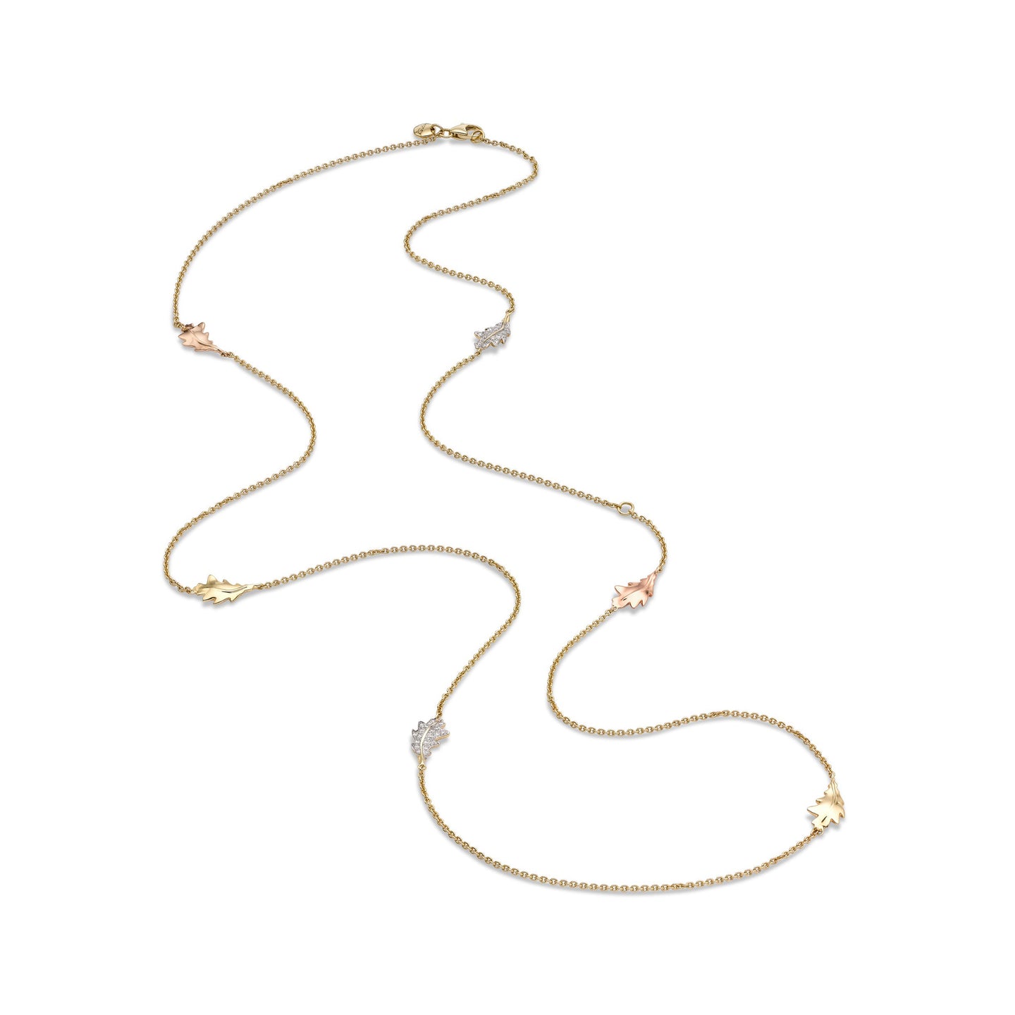 Woodland Six Oak Leaf Necklace in 18ct Yellow Gold with Diamonds