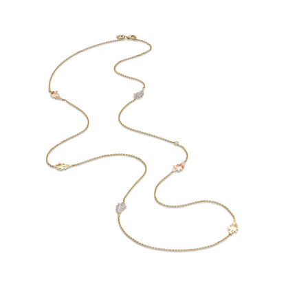 Woodland Six Oak Leaf Necklace in 18ct Yellow Gold with Diamonds