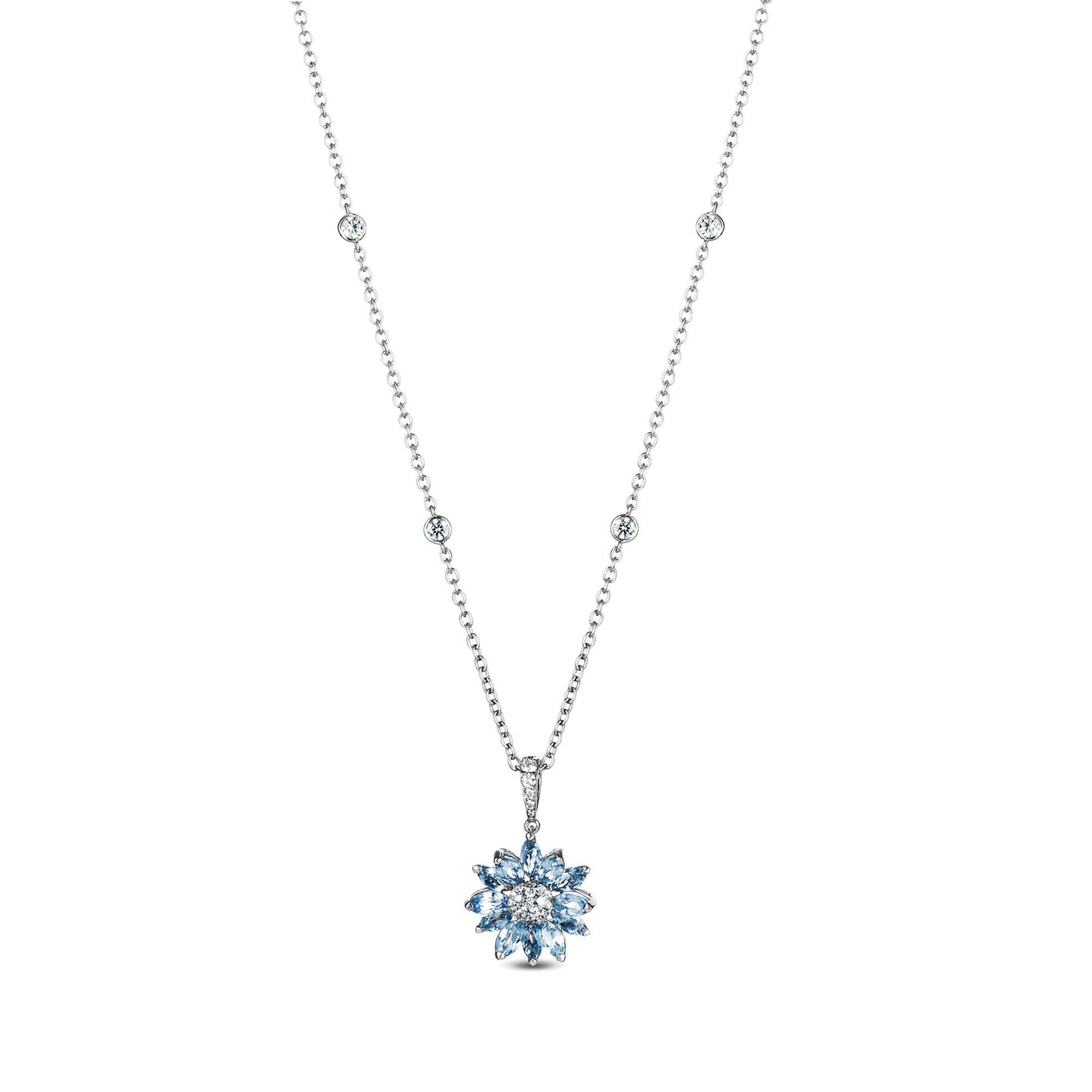Daisy Pendant in 18ct White Gold with Aquamarine and Diamonds