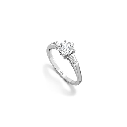 Round Brilliant-Cut Diamond Engagement Ring in Platinum with Tapered Baguettes