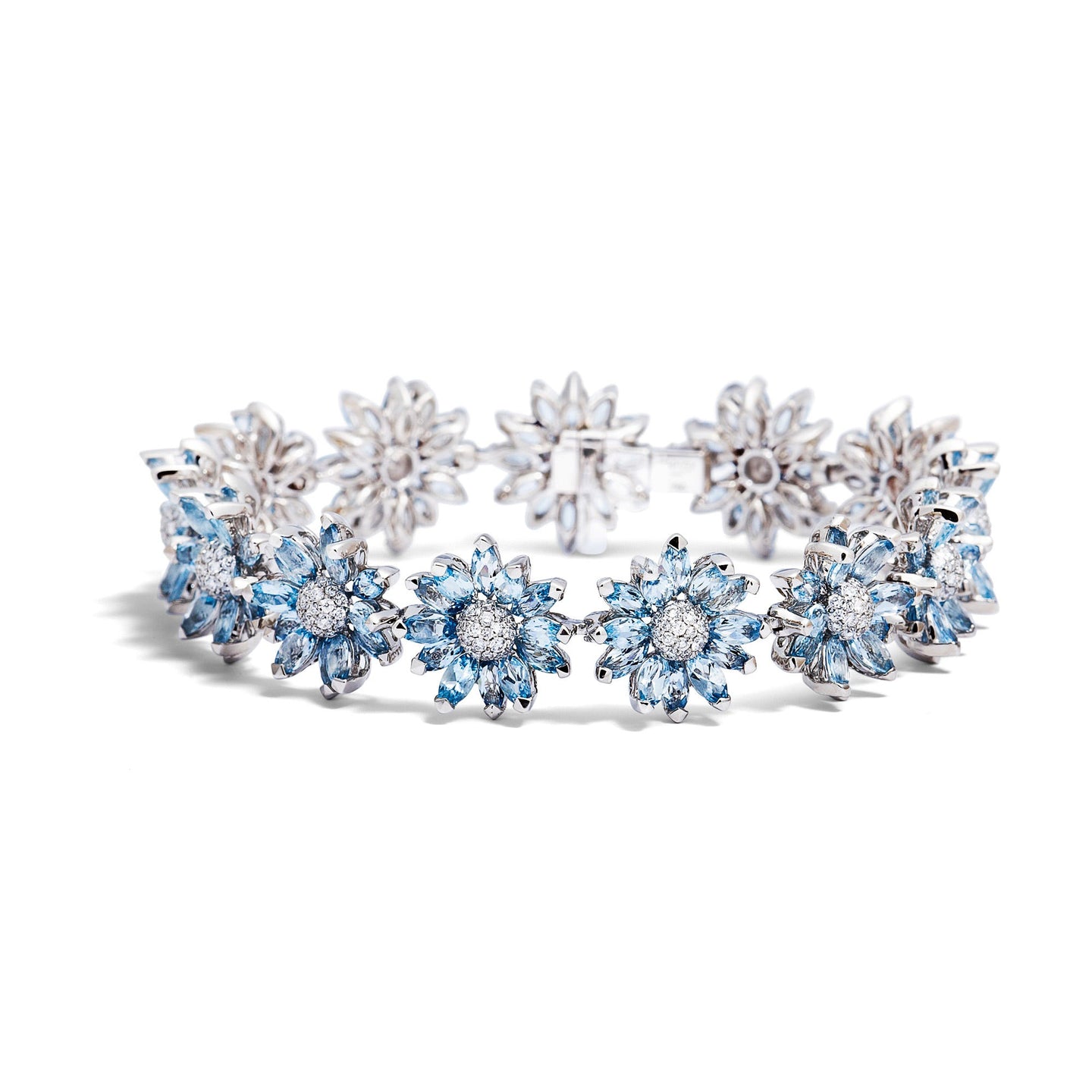 Daisy Bracelet in 18ct White Gold with Aquamarine and Diamonds