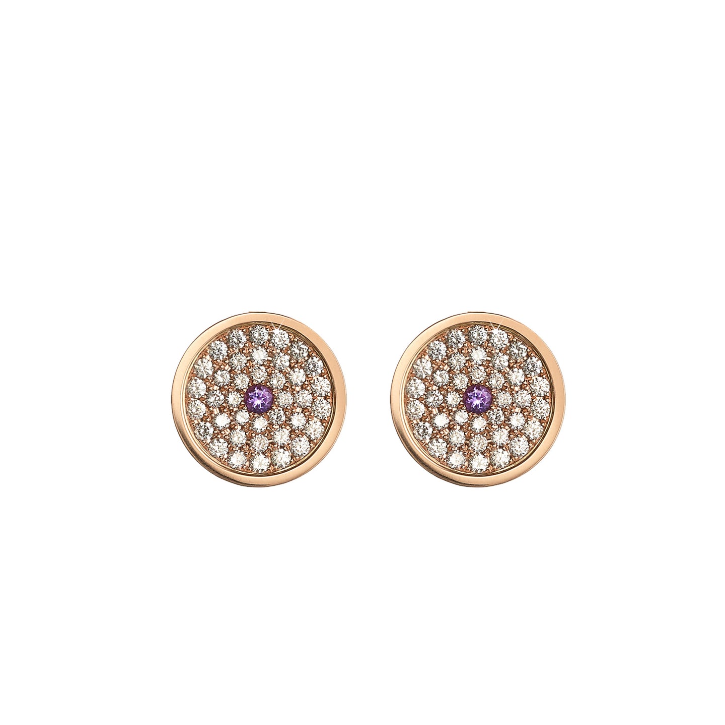167 Button Earrings in 18ct Rose Gold with Amethyst and Diamonds