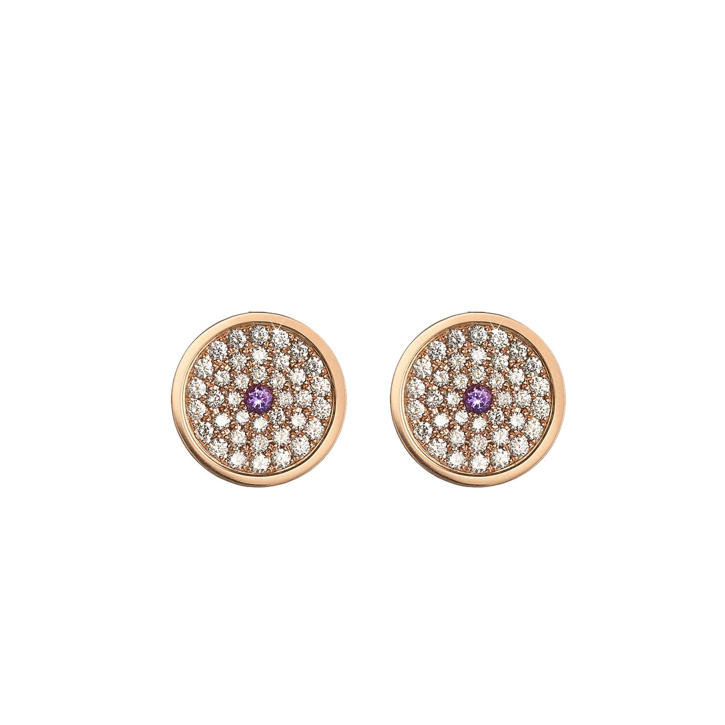 167 Button Earrings in 18ct Rose Gold with Amethyst and Diamonds