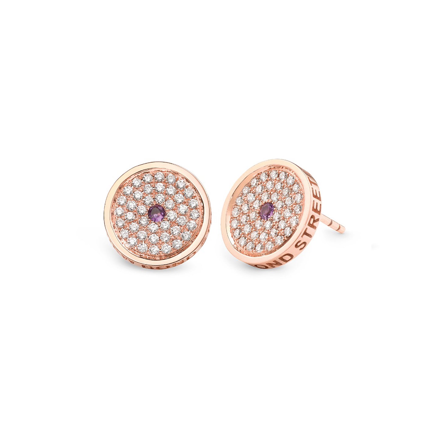 167 Button Earrings in 18ct Rose Gold with Amethyst and Diamonds