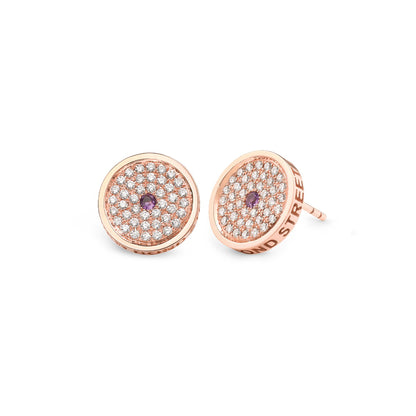 167 Button Earrings in 18ct Rose Gold with Amethyst and Diamonds