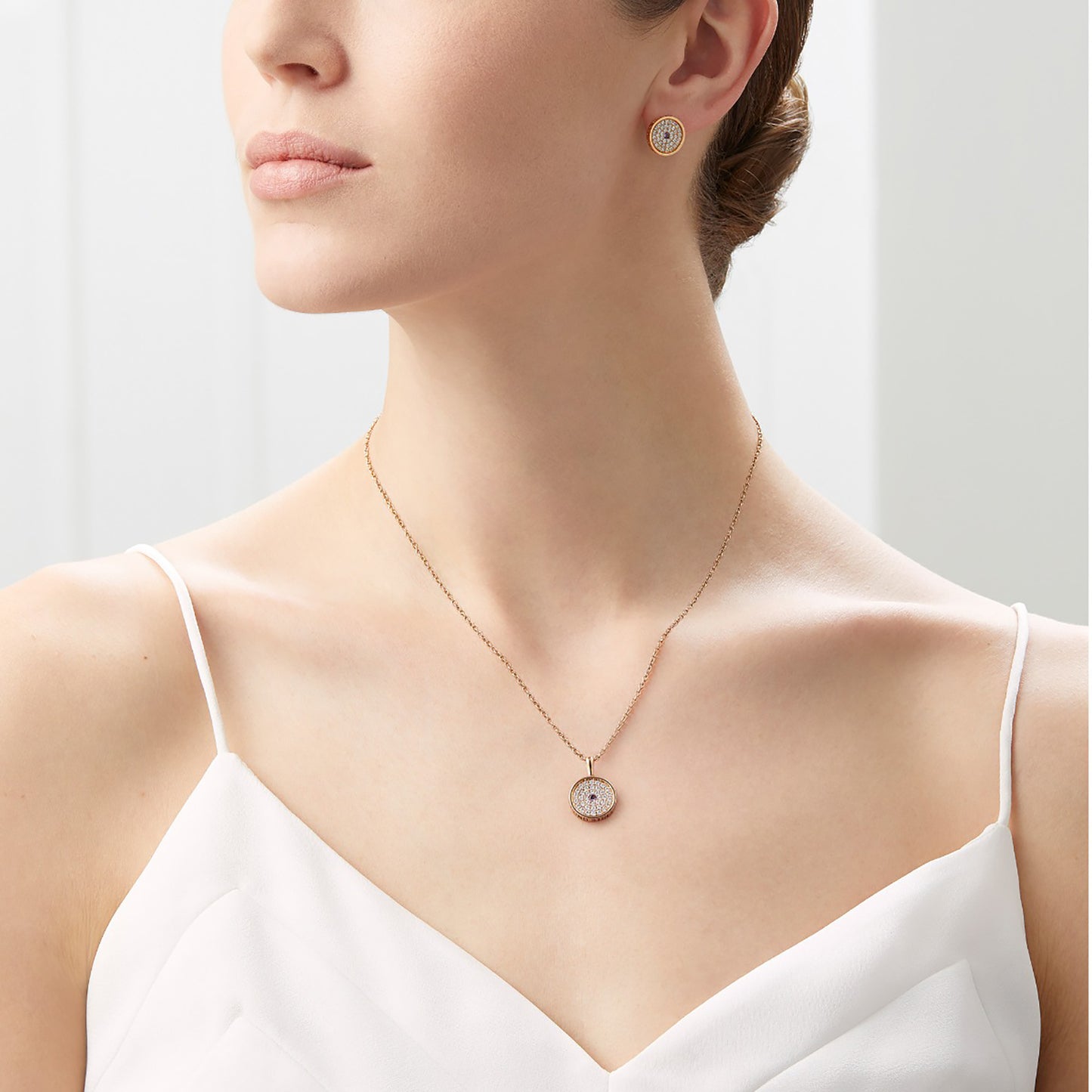 167 Button Earrings in 18ct Rose Gold with Amethyst and Diamonds