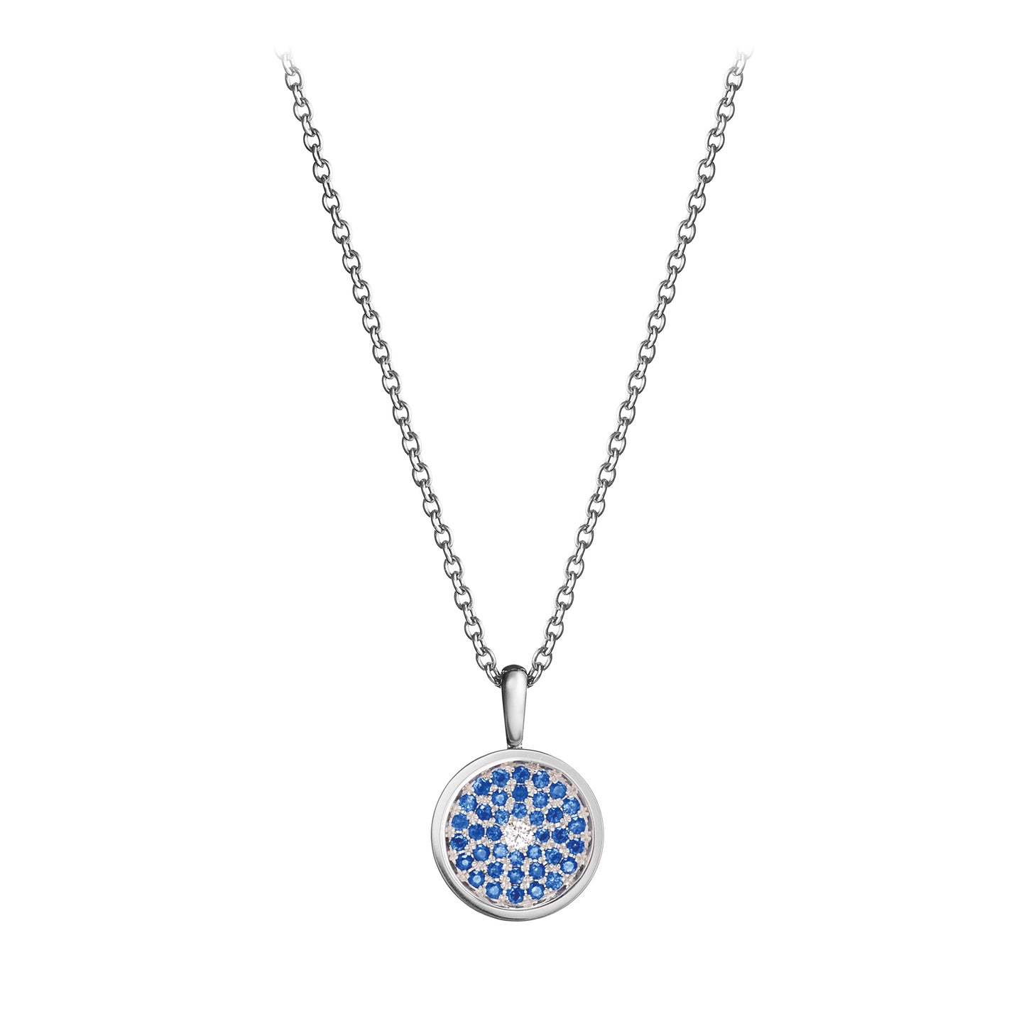 167 Button Pendant in 18ct White Gold with Sapphires and Diamonds