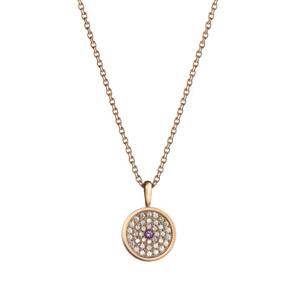 167 Button Pendant in 18ct Rose Gold with Amethyst and Diamonds