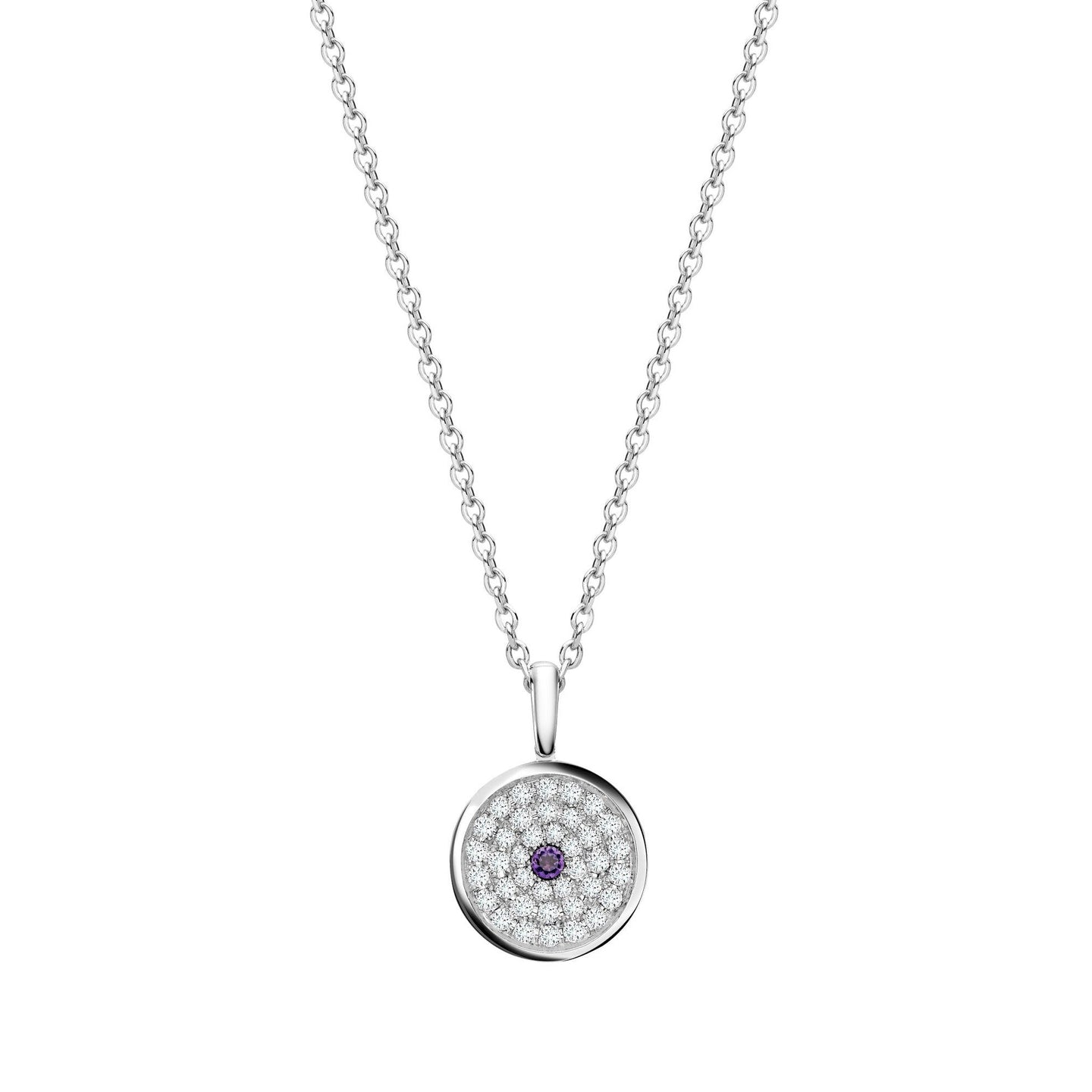 167 Button Pendant in 18ct White Gold with Amethyst and Diamonds